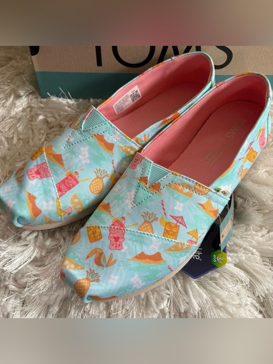 Toms Shoes - TOMS 💅 Alpargata Tropical Clearwater Blue Tiki Canvas Slip On Shoes NWT